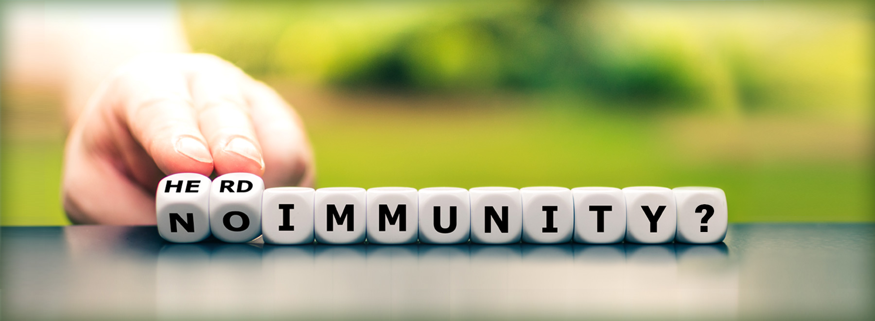 person flipping scabble blocks from "no" immunity to "herd" immunity